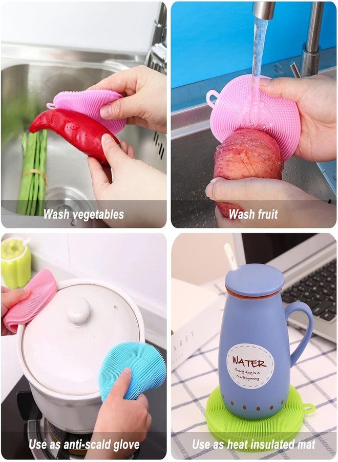 Scribify Silicone Sponge Dish Brush Food Grade BPA Free Reusable Rubber Sponges Dishwasher Safe and Dry Fast for Kitchen Dish Dishes Fruits Vegetables Washing and Cleaning Pack of 12 - Image 3